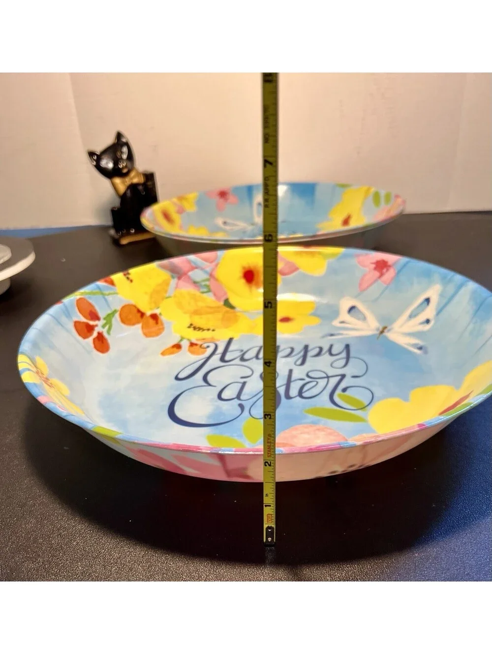 Vintage 2000s 3 Serving Bowls Happy Easter Floral Melamine Butterfly, 13.5x2”